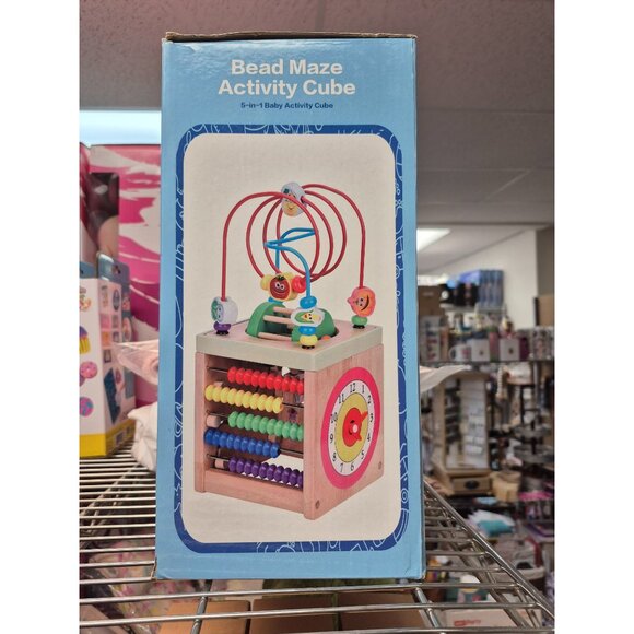 Fun Little Toys - Wooden Activity Cube - Classic Bead Maze Toy - Picture 3 of 5